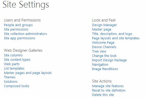 settings page